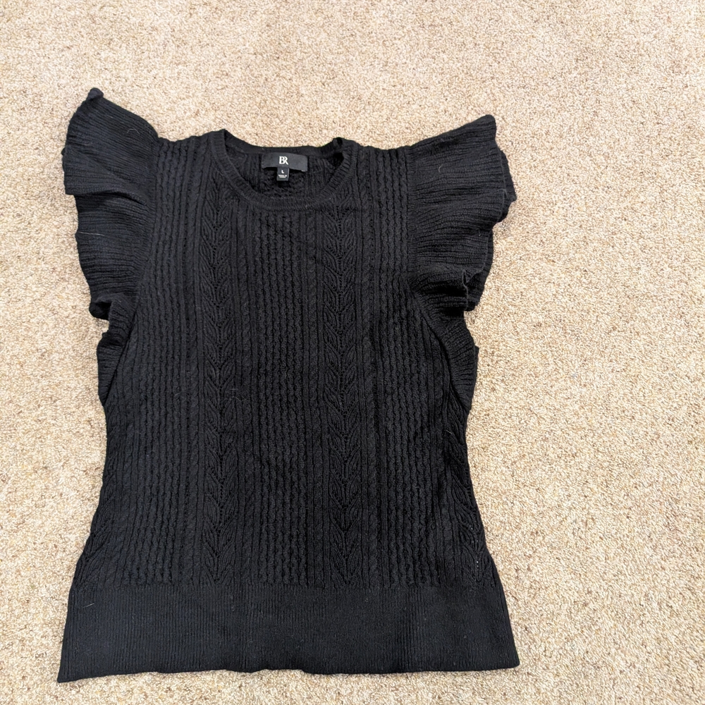 Black Ruffled Sleeve Sweater The Banana Republic Size Large 100% Wool